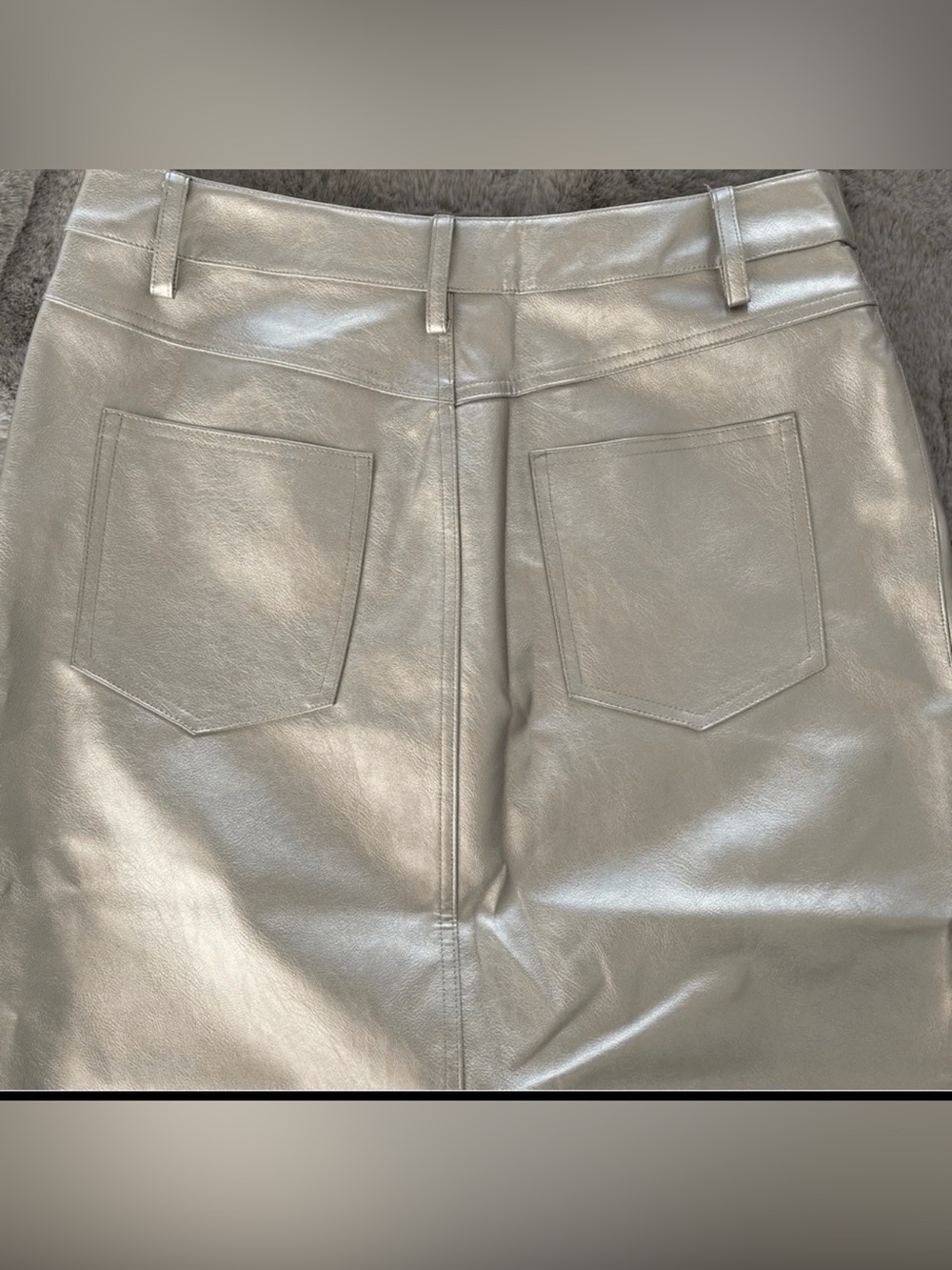 WAYF Metallic Silver Faux Leather Midi Skirt M NWT Coated Quiet Luxury Moto - Picture 14 of 15